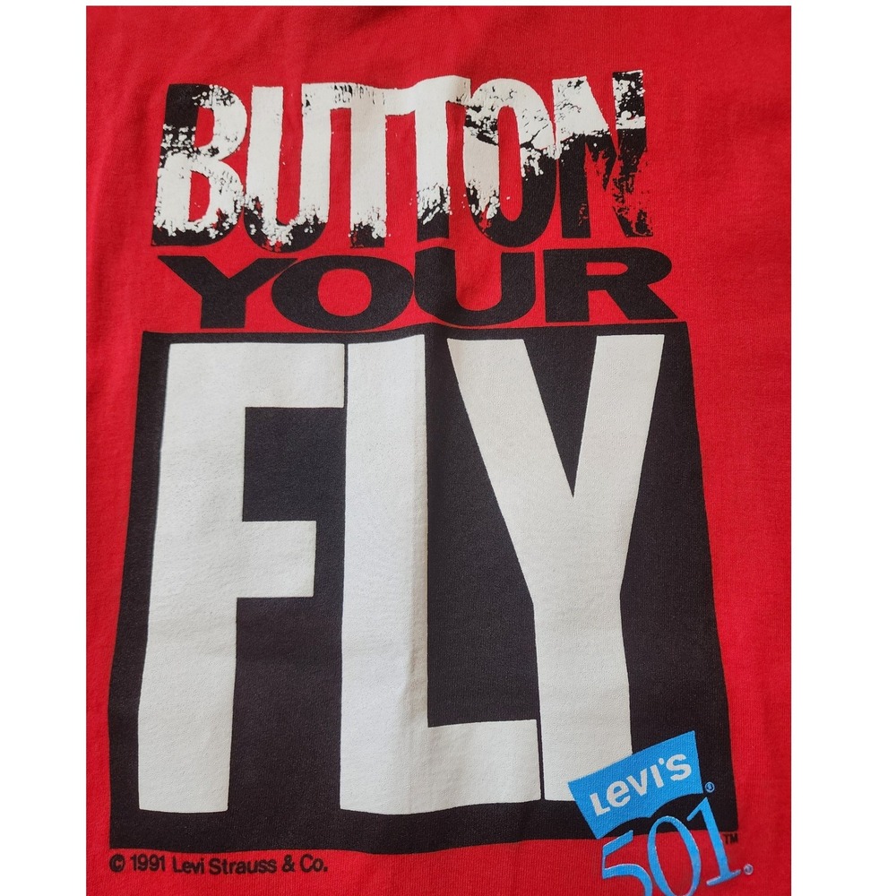 🔥VTG Levis 501 Button Your Fly 91' T-Shirt XL Single Stitch 90s Y2K Streetwear